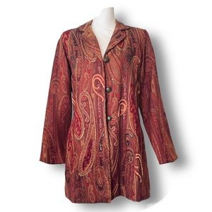 COLDWATER CREEK Long Tapestry Blazer Embellished, Lined - Pockets, Paisley S